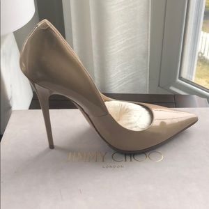 Jimmy Choo Anouk Nude Patent leather heels.